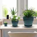 RooTrimmer 7.5/6.5/5.5/4.9/4.2/3.5 Inch Plant Pots with Saucers & Drain Holes - Indoor/Outdoor Flower Pots for Succulents, Herbs, Cactus - Modern Lightweight Durable Planter Set, Dark Green