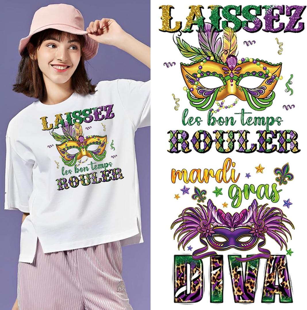 Carnival Iron on Sticker Decal Mardi Gras Patches for Clothing Mask Flower Washable Heat Transfer Decals Vinyl Stickers for Clothes Bag T-Shirt DIY Decor