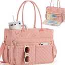 Teacher Bags for Women, 15.6 inch Laptop Work Tote Bag Quilted Nurse Bible Bag Shoulder Handbag for School, Travel
with 40oz Cup Holder, Gift for Women, Office Briefcase, Zipper, Computer Bag, Adjustable Strap, Insulated Pocket