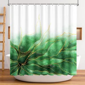 Shower Curtain White, Green Leaves Shower Curtains for Bathroom with Hooks, Polyester Fabric Shower Curtain Sets Machine Washable Waterproof Modern Bath Curtain Decor (72"W x 72"L (Pack of 1))