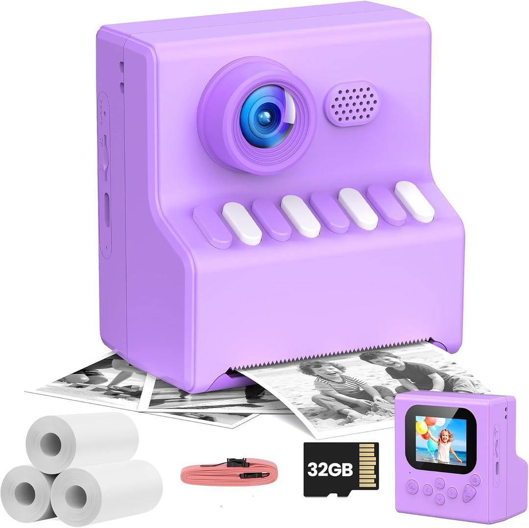 Instant Cameras That Print Photos: HODDRCCN 48MP Kids Camera Instant Print -Toys Gifts for Girls Boys Aged 3-12 for Christmas Birthday Holiday - Portable Lanyard & 3 Rolls Printing Paper - Purple