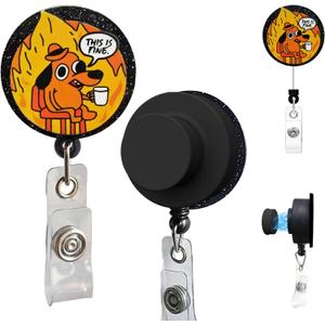 Magnetic Badge Holder with Strong Magnet Back, Dog on Fire Retractable Badge Reel, ID Card Clip for Nurses, Teachers, Office Professionals