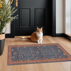 Washable 2x4 Entry Rug Front Door Indoor, Farmhouse Small Area Rugs for Kitchen, Bathroom, Entrance, Non Slip Rubber Backed, Perfect for Boho Dcor (2x4 Navy Blue)