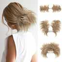youngways Messy Bun Hair Piece Side Comb Clip in Hair Bun Hairpiece for Women Short Natural Straight Versatile Adjustable Styles Easy Hair pieces (Gloden Blonde and Beach Blonde Tips-S)