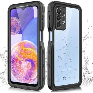 for Samsung Galaxy A23 5G Case, Waterproof Phone Case with Built-in Screen Protector and Lanyard, Full Body Underwater Dustproof Shockproof Rugged Heavy Duty Protection Cover for Samsung A23 5G Black