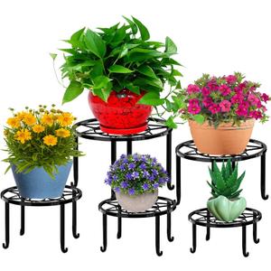 5 Pack Metal Plant Stands,Heavy Duty Potted Holder for Flower Pot,Indoor Outdoor Metal Rustproof Iron Garden Container Round Supports Rack for Planter (Black)