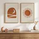 Framed Abstract Boho Mid Century Modern Canvas Wall Art Bedroom, 16x24 Inch, 16" W x 24" H x 2Pcs