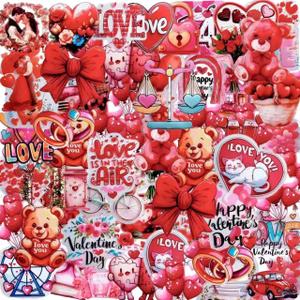 100PCS Valentines Day Stickers, Love Heart Stickers, Valentines Crafts Waterproof Vinyl Sticker for Water Bottle, Valentine's Day Gift Box Envelope Wedding Party Favors Decorations Supplies