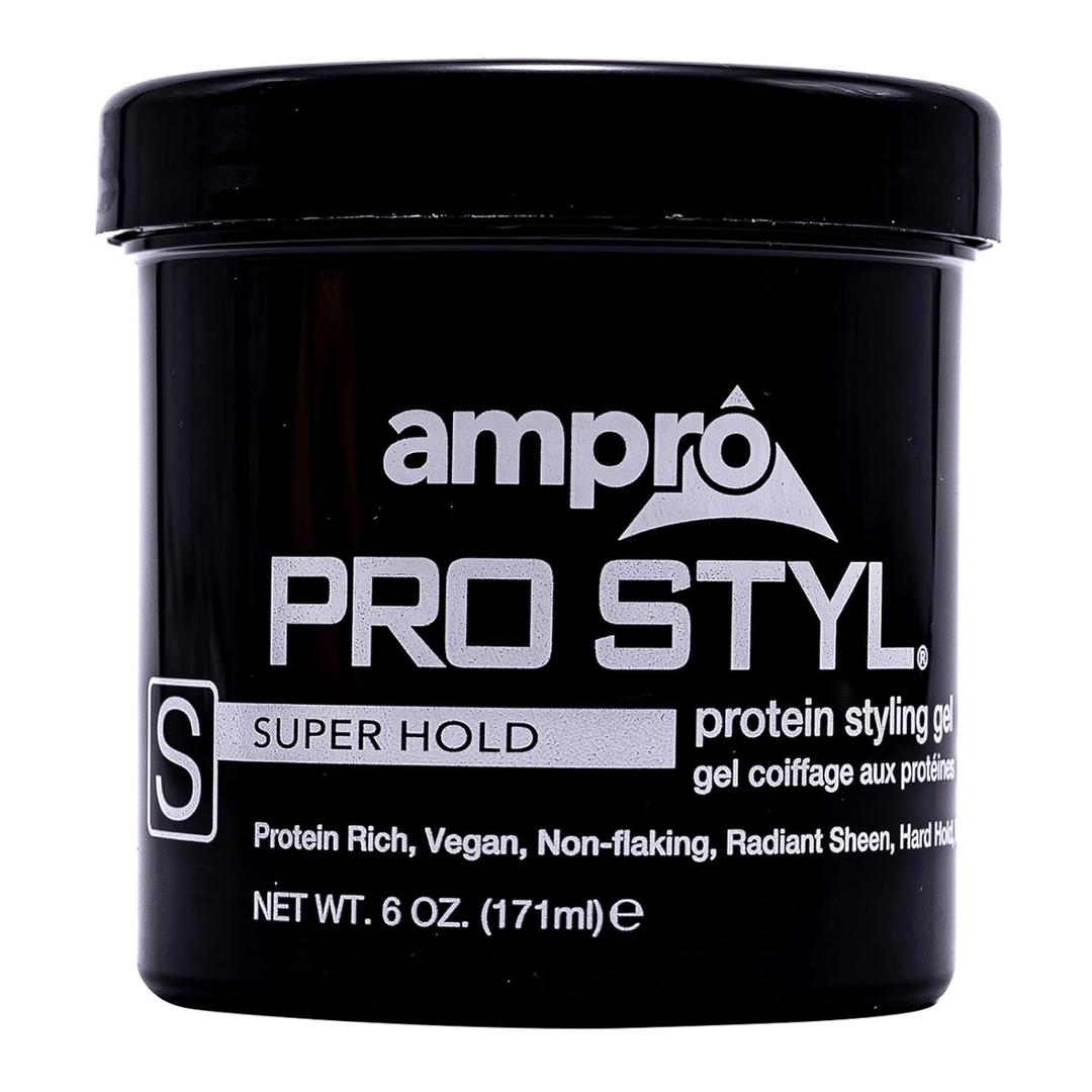 AmPro Pro Styl Styling Gel - Protects and Strengthens Your Strands - Non-Flaking, Alcohol Free, Vegan Formula - Flexible, Touchable Hold for All Hair Textures - Super Hold - 6 oz (6 Ounce (Pack of 1))