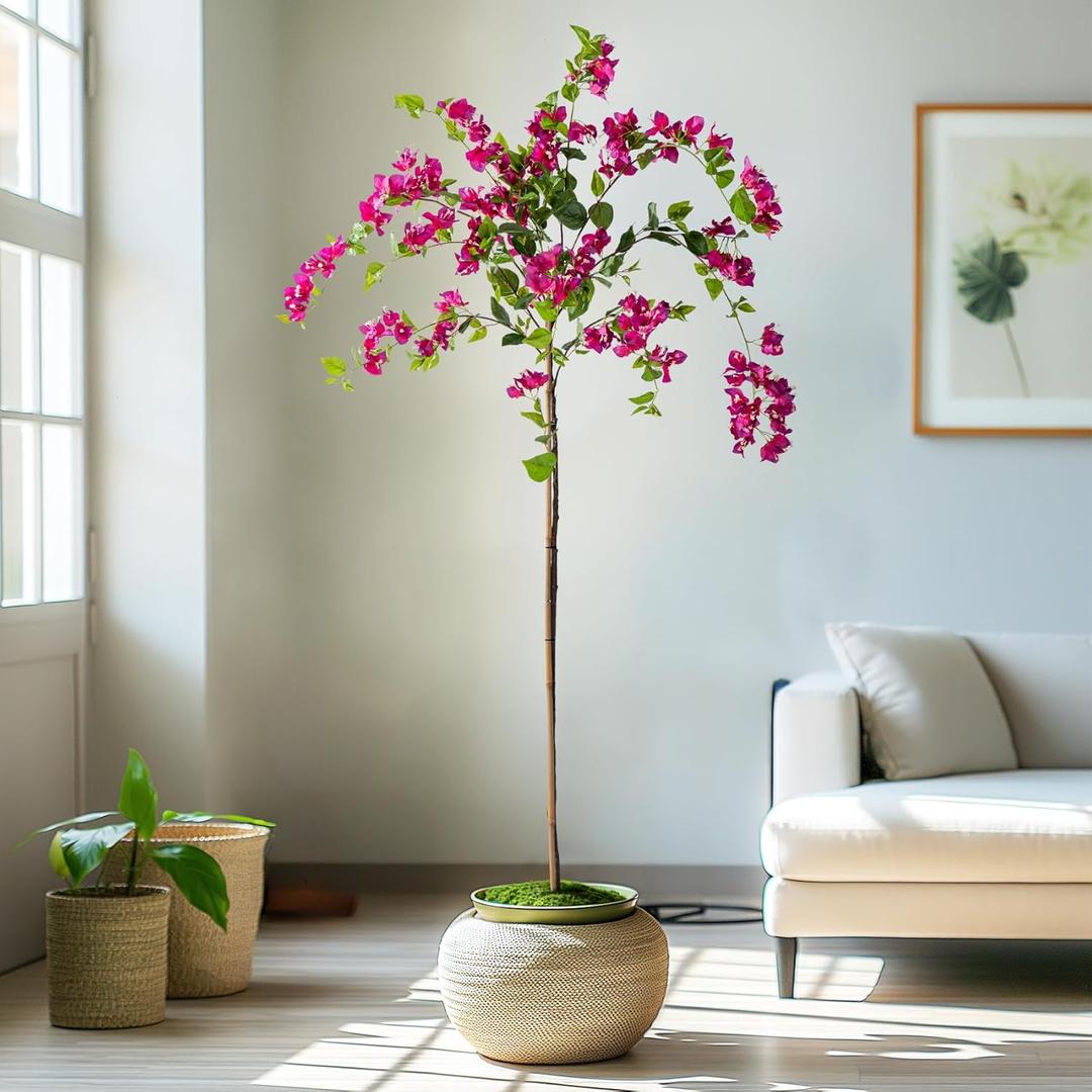 6FT Artificial Bougainvillea Tree Artificial Tree Tall Potted Fake Bougainvillea Trees for Outdoor Indoor Lifelike Potted Faux Plants with Wood Trunk and Flowers Office Wedding Home Decor (Rose Hanging)