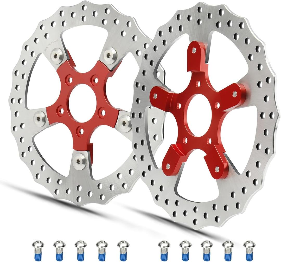 MoKitDora 11.8" Front Brake Double Disc Rotors for Harley 2008-up Touring Electra Glide Road Glide Ultra Limited Trike Freewheeler Models Anodized Natural Finish, Red