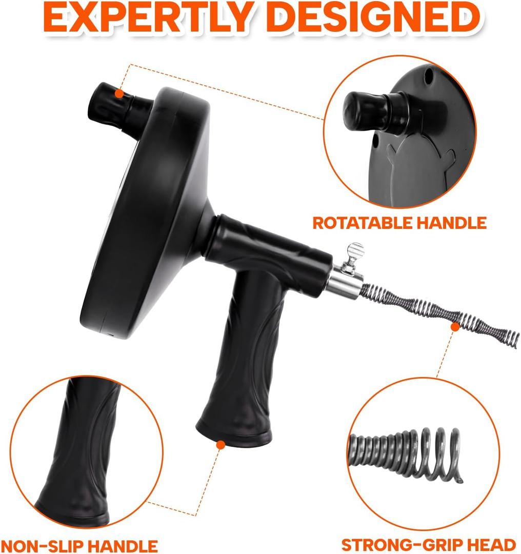 Homyplaza Drain Snake 25 Ft, Drain Auger Hair Clog Remover Heavy Duty Flexible Plumbing Snake Bathroom Kitchen Sink Cleaner Tools for Shower Bathtub Pipe