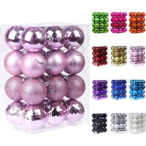 Emopeak 24Pcs Christmas Balls Ornaments for Xmas Christmas Tree - 4 Style Shatterproof Christmas Tree Decorations Hanging Ball for Holiday Wedding Party Decoration (Pink, 2.4"/6.2CM)