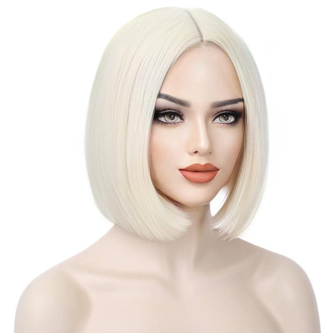 Platinum Blonde Bob Wig Platinum Blonde Wigs for Women Short Straight Wig Middle Part wig Heat Resistant Synthetic Wigs for Cosplay Costume Party