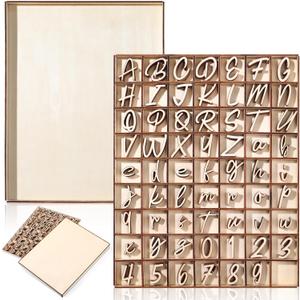 Geelin 248 Pcs 1 Inch Wood Alphabet Letters and Wooden Numbers Blank Unfinished Wooden Letters with Rustic Storage Tray for Spelling Learning Education DIY Crafts (Rollerscript)
