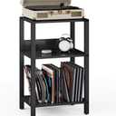TUTOTAK Record Player Stand with Storage Up to 100 Albums,Record Storage Table,3 Tier End Table,Side Table for Living Room, Bedroom, Black TB01BK075
