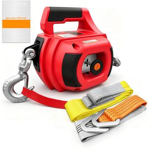 1000LBS Portable Handheld Drill Winch w/D-Ring Strap & Tow Straps, 1000LBS+2Straps