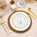 BESTSTAR 100PCS White Plastic Plates for Party, 10.25 Inch Disposable Plates with Gold Rim, Heavy Duty Dinner Plates for Party, Wedding and Birthday