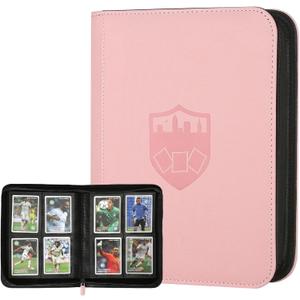 Trading Card Binder 4 Pocket, GERMUN PU Cover Card Binder for 160 Cards, Premium Trading Card Holder Folders, Double Sided Pocket Card Album for MTG, TCG (Pink)