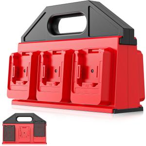 Crivnhar Battery Carrying Holder for Milwaukee 18V, Battery Storage Organizer Rack for 1.0Ah-12.0Ah, Portable Batteries Caddy with Handle/Non-Slip Base for Jobsite and Tool Bag Use, 6-Slot