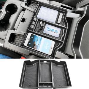 EDBETOS Full Center Console Organizer Compatible with 2019-2023 2024 2025 2026 Dodge RAM 1500 2500 3500 Accessories ABS Plastic Material Insert Tray Secondary Storage Armrest Box, Black