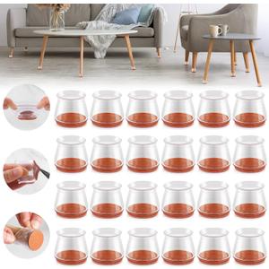 Upgraded Silicone Chair Leg Floor Protectors for Hardwood Floors, Furniture Sliders, Felt Bottom Furniture Pads, Round&Square Cap Covers to Scratch and Reduce Noise, Transparent, 24pcs (Universal Medium(Fit:1.18"-1.57"))