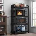 Bakers Rack with Power Outlet Microwave Stand 4-Tier Kitchen Baker's Rack, Free Standing Baker's Rack Kitchen Stands with Storage Suitable for Kitchen, Living Room, Dinning RoomCoffee Bar (Black)