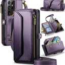 Strapurs Crossbody Wallet Case Compatible with Samsung Galaxy S21 Ultra 5G RFID Blocking 10-Card Holder Soft PU Leather Magnetic Snap Strap Zipper Pocket Phone Case Fit for Galaxy S21 Ultra - Purple