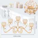Gold 5 Arms 26.8 Inches Wide Crystal Pendant Bowl Tea Light Candle Holder, Large Bling Centerpiece Table Decorations, Metal Votive Candle Holders for Dining Table (Gold, Bowl-Shaped)