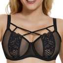 Onlyday Minimizer Bra for Women Sheer Mesh Unlined Underwire Bra Full Coverage See Through Lace Bra for Large Breast(34D, Black Floral)