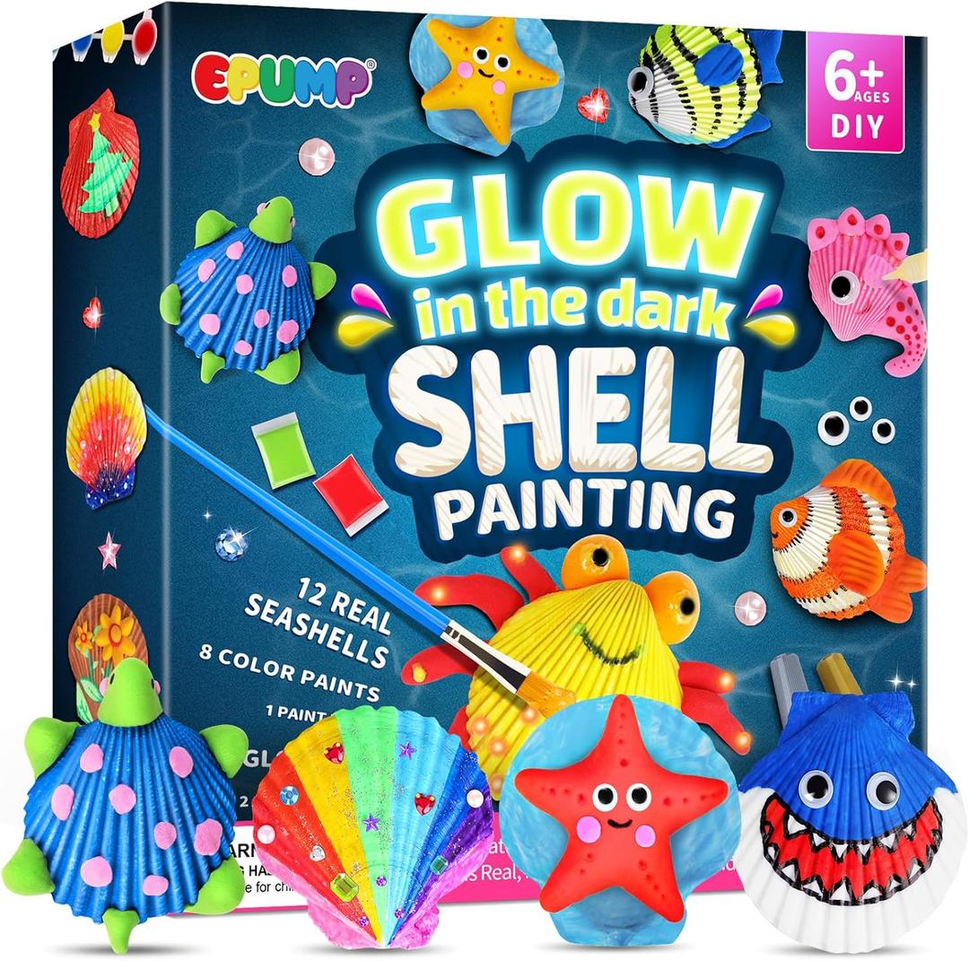 EPUMP Shell Painting Kit - Glow in The Dark Arts and Crafts for Kids Ages 6-12, Art Supplies Toy Kids Craft Paint Kits for Boys Girls Christmas Birthday Gift Toy