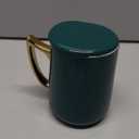 TOSSOW Matte Ceramic Coffee Mug with Spoon and Lid,Top Gold Trim and Gold Handle CupDishwasher Safe,15 0Z(450ml),(Blackish Green)