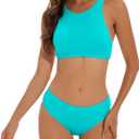 Beautikini Period Swimwear Menstrual Two Piece Swimsuit Leakproof Bikini Sets Sporty Bathing Suit for Teen Girls (Blue, M)