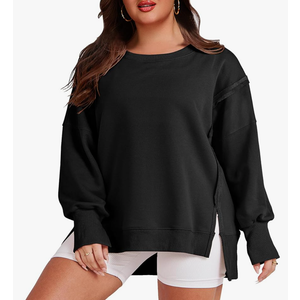 Sweatshirts for Women Oversized Long Sleeve Crewneck Tunic Pullover Shirts Side Split Hoodies Size M