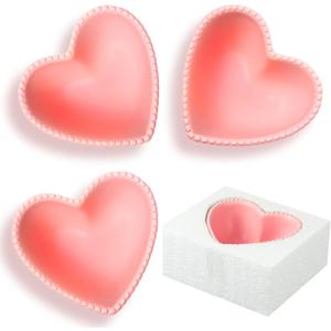 Sumind 4 Pack Valentine Heart Shaped Bowl Cute Ceramic Bowl Pink Candy Dish Heart Shaped Plates for Home Fruit Salad Soup Cereal Snacks Dessert Pudding Kitchen Household Cooking Gifts(4.5 x 3.7 Inch)