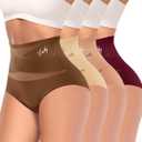 Women's High Waisted Underwear Full Coverage Compression Briefs 4/5 Packs Panties Postpartum Comfortable (Purple, L)