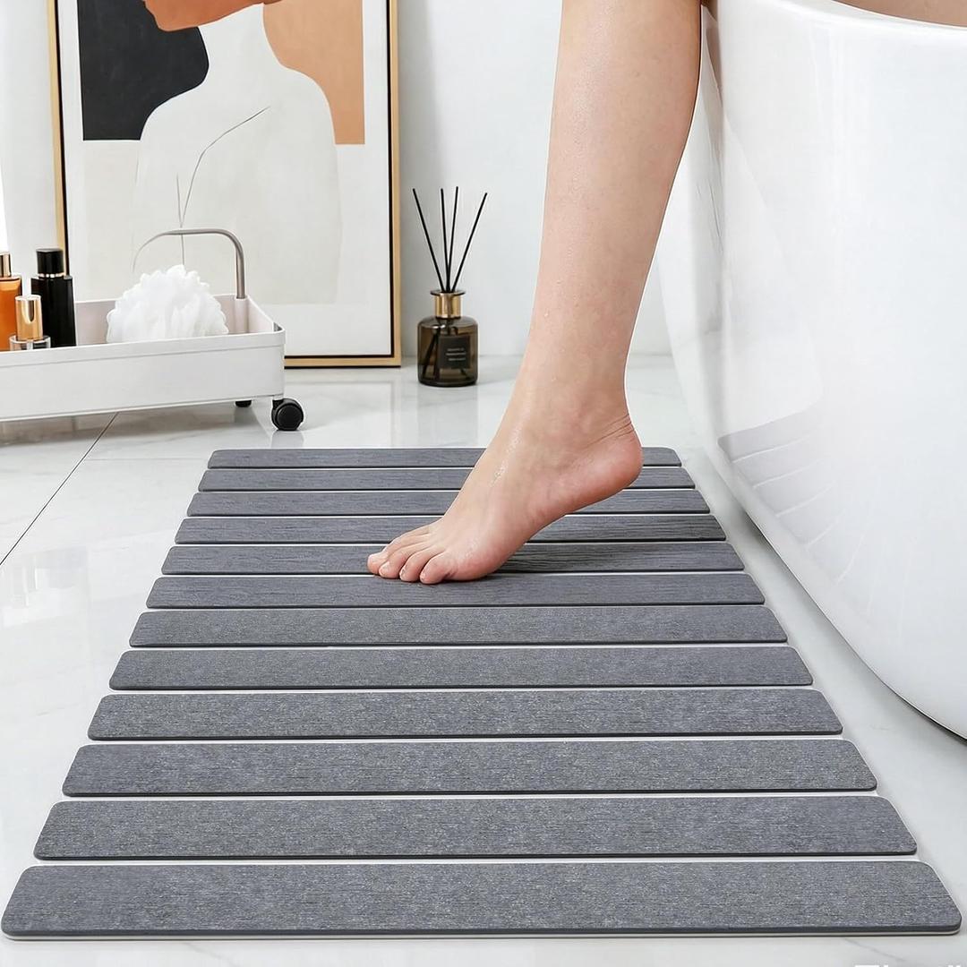 Stone Bath Mats Foldable Non-Slip Quick Dry Bathroom Rugs, 1×Rug 15×24"+1×Non-slip Mat