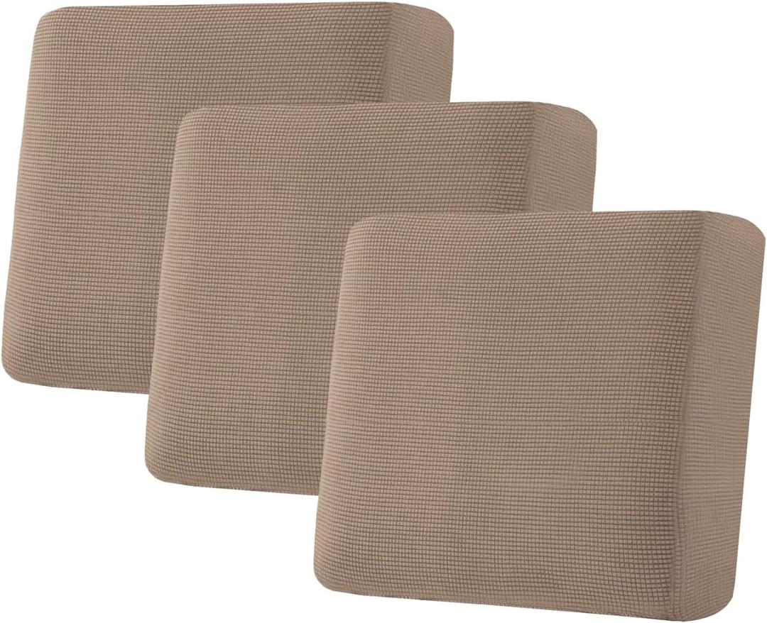 H.VERSAILTEX Super Stretch Individual Seat Cushion Covers Sofa Covers Couch Covers Slipcover Sets Thick Jacquard Textured Twill Fabric (3 Piece XL Sofa Cushion Covers, Macchiato)