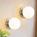 2 Pack Modern Brushed Nickel Wall Light Fixtures, Mid-Century Globe Glass Wall Sconces Set of Two for Bathroom Mirror, Living Room, Hallway, Entryway (Bulbs Not Included)