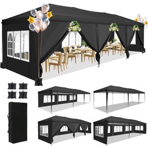 COBIZI 10x30 Pop Up Canopy Tent with 8 Sidewalls Tents for Parties Waterproof Camping Canopy Ez Up Party Tent Outdoor Portable Gazebo for Backyard Commercial Event Tent with sandbags, Black
