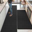 Color&Geometry Anti Fatigue Cushion Padded Kitchen Mat for Floor - 24x59+24x94,Easy Clean, Waterproof & Oil Proof, Anti Slip, Foam Rubber Runner Rug for Front Sink Comfort Standing, Black Set of 2