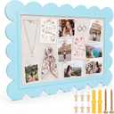 Maitys 24 x 36 Inch Scalloped Pinboard Blue Framed Pin Board Linen Display Bulletin Board Framed Cork Boards for Walls Fabric Bulletin Boards for Home Office Picture Vision Display Memo Note