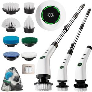 Electric Bathroom Cleaning Brush, Cordless Spin Scrubber Full Body Waterproof IPX7 with Adjustable Handle, 8 Replaceable Brush Heads for Bathtub/Kitchen/Window/Home -SD-CTB01