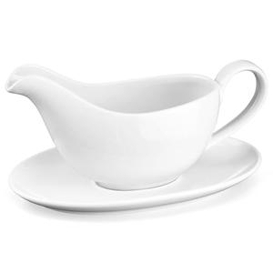 Yedio 12oz Gravy Boat with Saucer, Large White Ceramic Gravy Boat, Boat and Tray for Turkey Beef Sauce, Salad Dressing, Creamer, Milk, Broth,Microwave and Dishwasher Safe