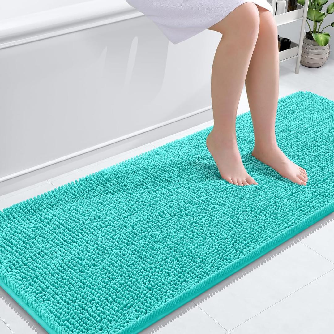 OLANLY Bathroom Runner Rugs 59x24, Extra Soft Absorbent Chenille Bath Rugs, Rubber Backing Quick Dry, Machine Washable Long Bath Mats for Bathroom Floor, Tub and Shower, Home Decor Accessories, Teal