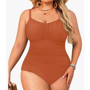 Aqua Eve Plus Size Swimsuit for Women Tummy Control One Piece Bathing Suit Vintage Swimwear 16W, Burnt Orange 