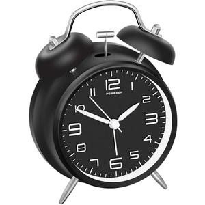 Peakeep 4 Inches Twin Bell Loud Alarm Clock for Heavy Sleepers, Backlight, Battery Operated Old Fashioned Alarm Clock for Bedrooms (3D-Dial, Black)
