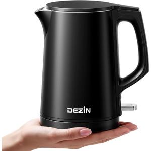 Dezin 0.8L Electric Kettle, Small Electric Kettle with Double Wall Construction, 304 Stainless Steel Electric Tea Kettle for Business Trip, Portable Travel Kettle with Auto Shut-Off (Black)
