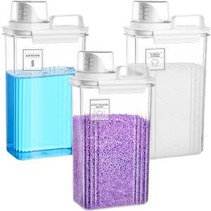 Laundry Detergent Dispenser for Laundry Room,94oz Fabric Softener Dispenser, Liquid Laundry Detergent Container, Laundry Detergent Organizer for Laundry Room Organization with 6 Labels,3 Pack