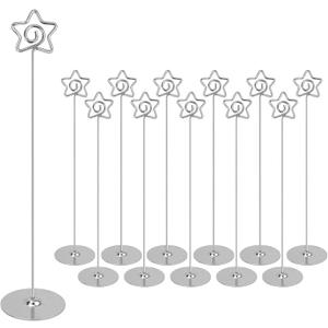 Urban Deco 12PCS Table Number Holders 12 Inches Pentagram Place Card Holder Metal Table Card Holders, Picture Holders for Tables, Card Holder Stand for Wedding Dcor-Silver